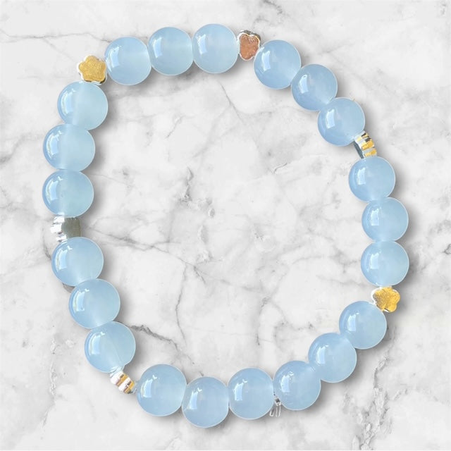 Glass Bead Bracelets, Gray-Blue Beads, with Silver Spacer Beads