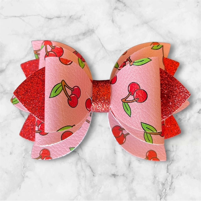 Leather Bow, Cherries and Red Glitter