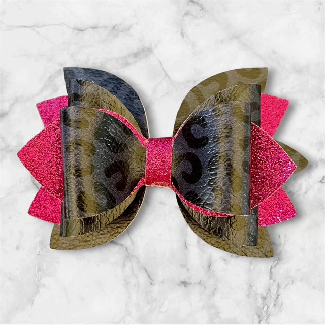 Leather Bow, Black Leopard and Hot Pink Glitter