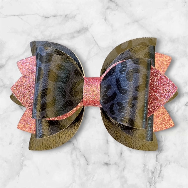 Leather Bow, Black Leopard and Pink Glitter