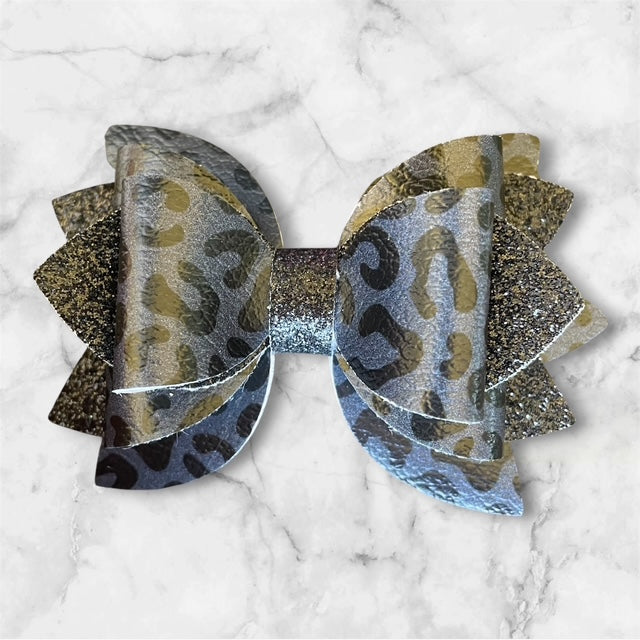 Leather Bow, Black Leopard and Black Glitter