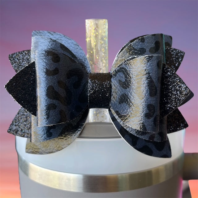 Leather Bow, Black Leopard and Black Glitter