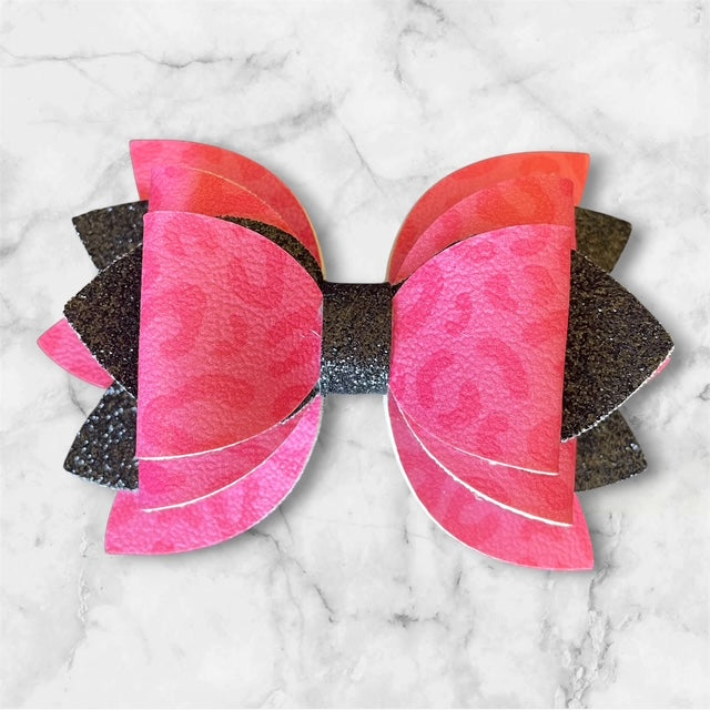 Leather Bow, Hot Pink Leopard and Black Glitter