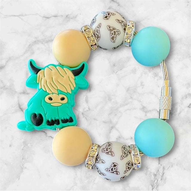 Handle Charm, Highland Cow, Teal