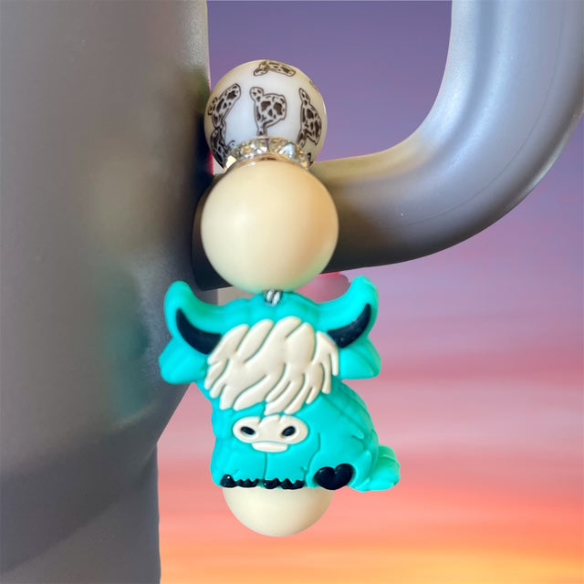 Handle Charm, Highland Cow, Teal