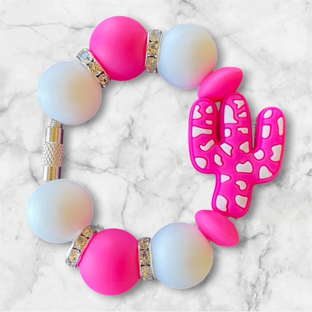 Handle Charm, Cactus Focal, Pink and White