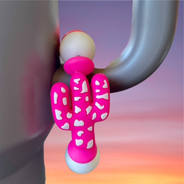Handle Charm, Cactus Focal, Pink and White