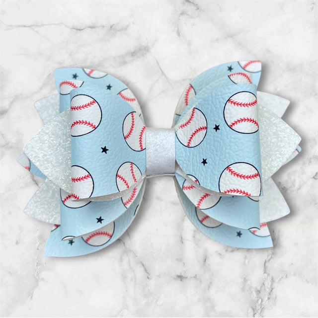 Leather Bow, Sport Bow, Baseball with White