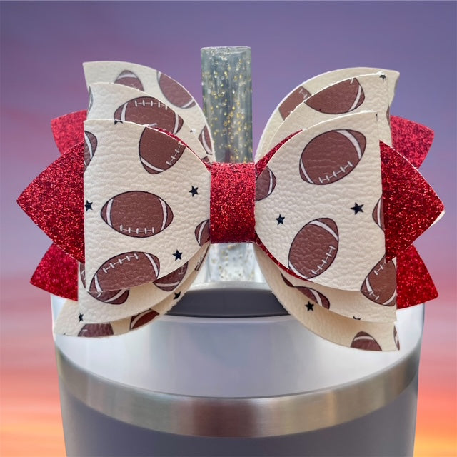 Leather Bow, Sport Bow, Football with Red Glitter