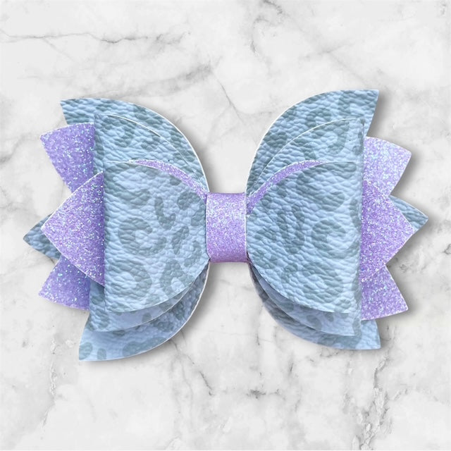 Leather Bow, Gray Leopard and Lavender Glitter