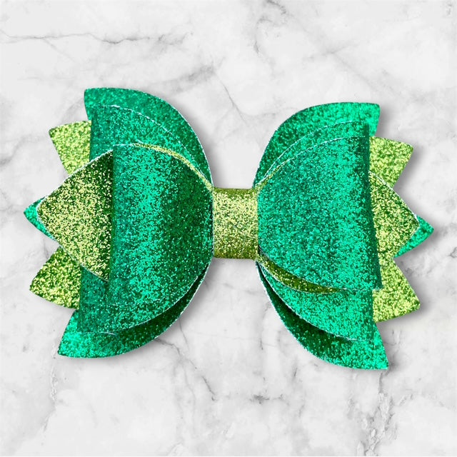 Leather Bow, Glitter Bow, Two Tone Green