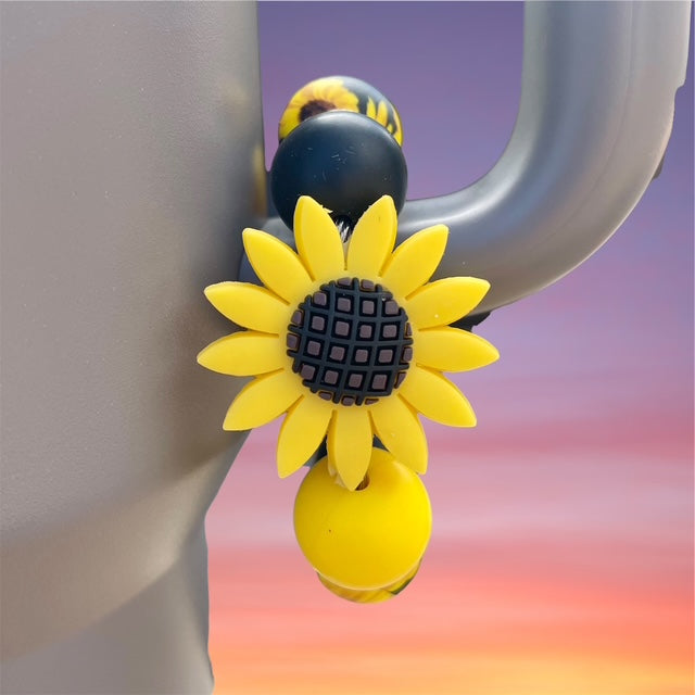 Handle Charm, Sunflower Focal, Sunflower Print Beads, Black and Yellow