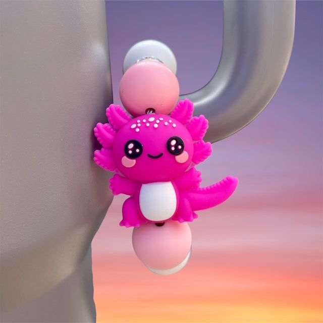 Handle Charm, Pink Axolotl Focal, Light Pink and White Beads