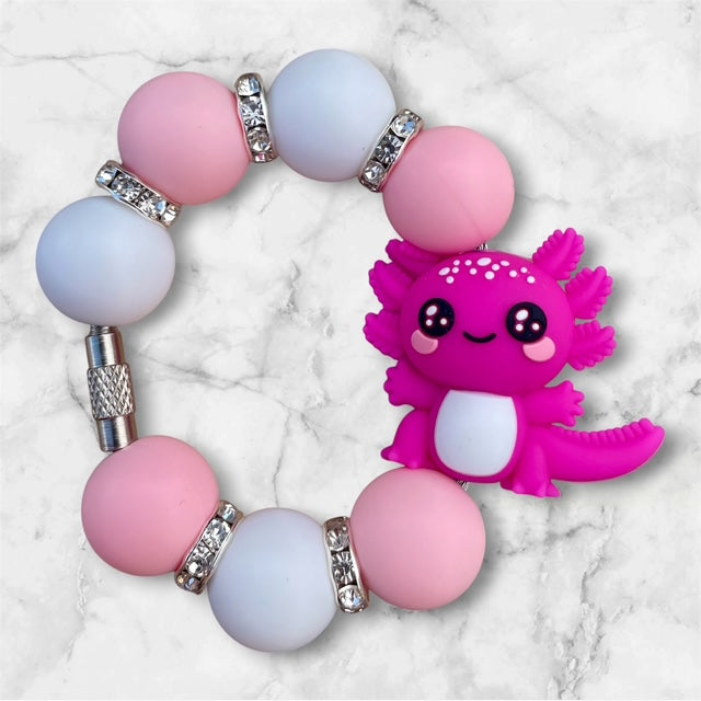 Handle Charm, Pink Axolotl Focal, Light Pink and White Beads