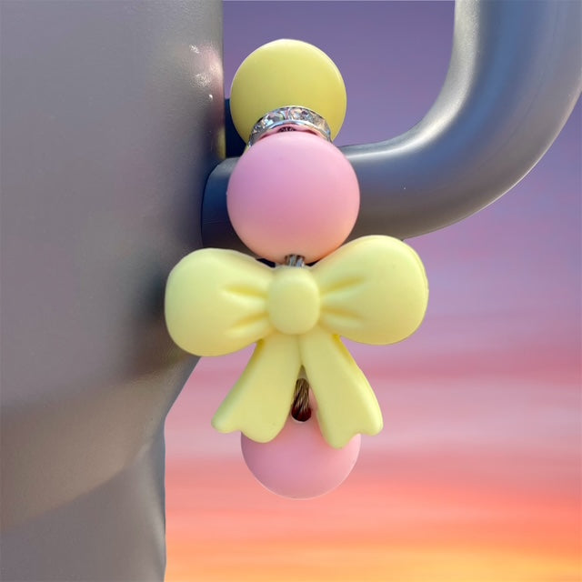 Handle Charm, Light Yellow Bow Focal, Pink and Light Yellow Beads