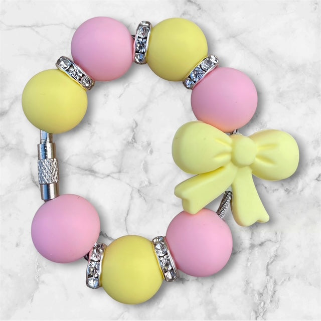 Handle Charm, Light Yellow Bow Focal, Pink and Light Yellow Beads