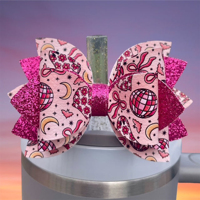 Leather Bow, Pink Halloween and Hot Pink Glitter