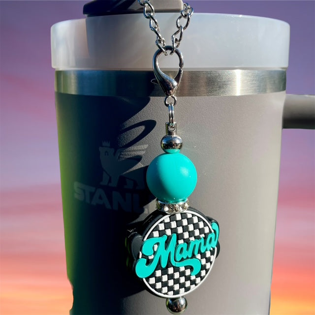 Straw Charm, Checker Round, Teal Mama