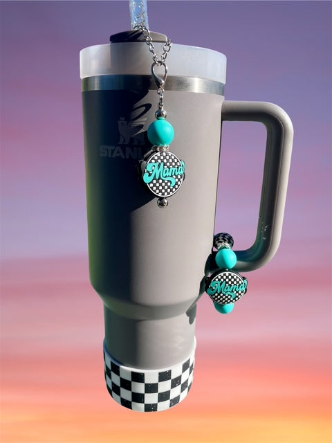 Straw Charm, Checker Round, Teal Mama