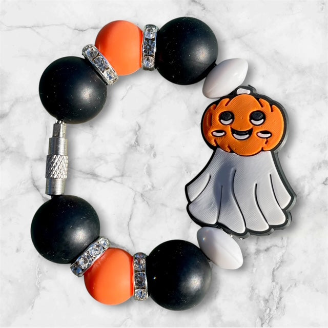 Handle Charm, Halloween Jack-O-Lantern Ghost