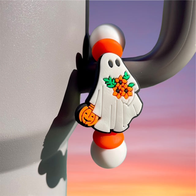 Handle Charm, Halloween Ghost with Flowers