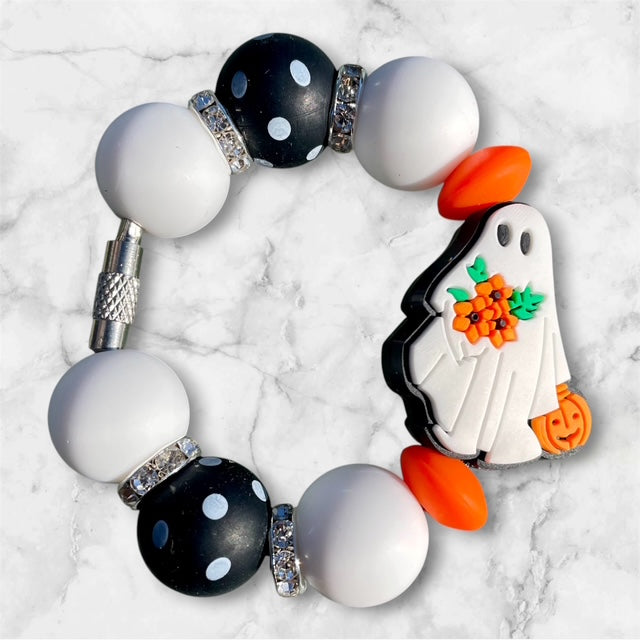Handle Charm, Halloween Ghost with Flowers