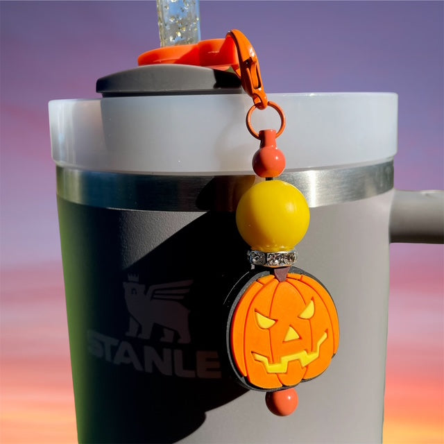 Straw Charm, Halloween Jack-O-Lantern, Orange and Black