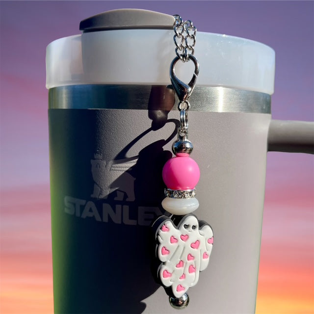 Straw Charm, Halloween Ghost, Pink Hearts