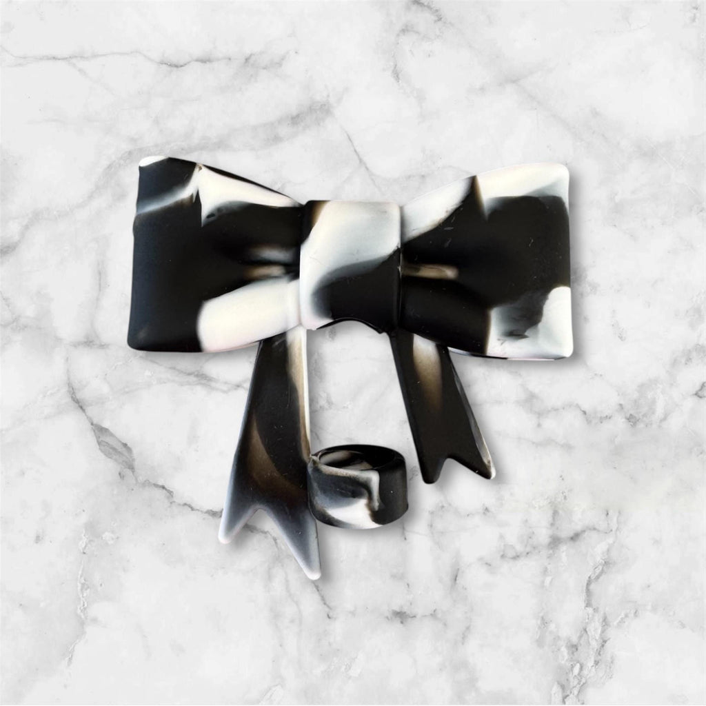 Big Bow Straw Topper, Black and White