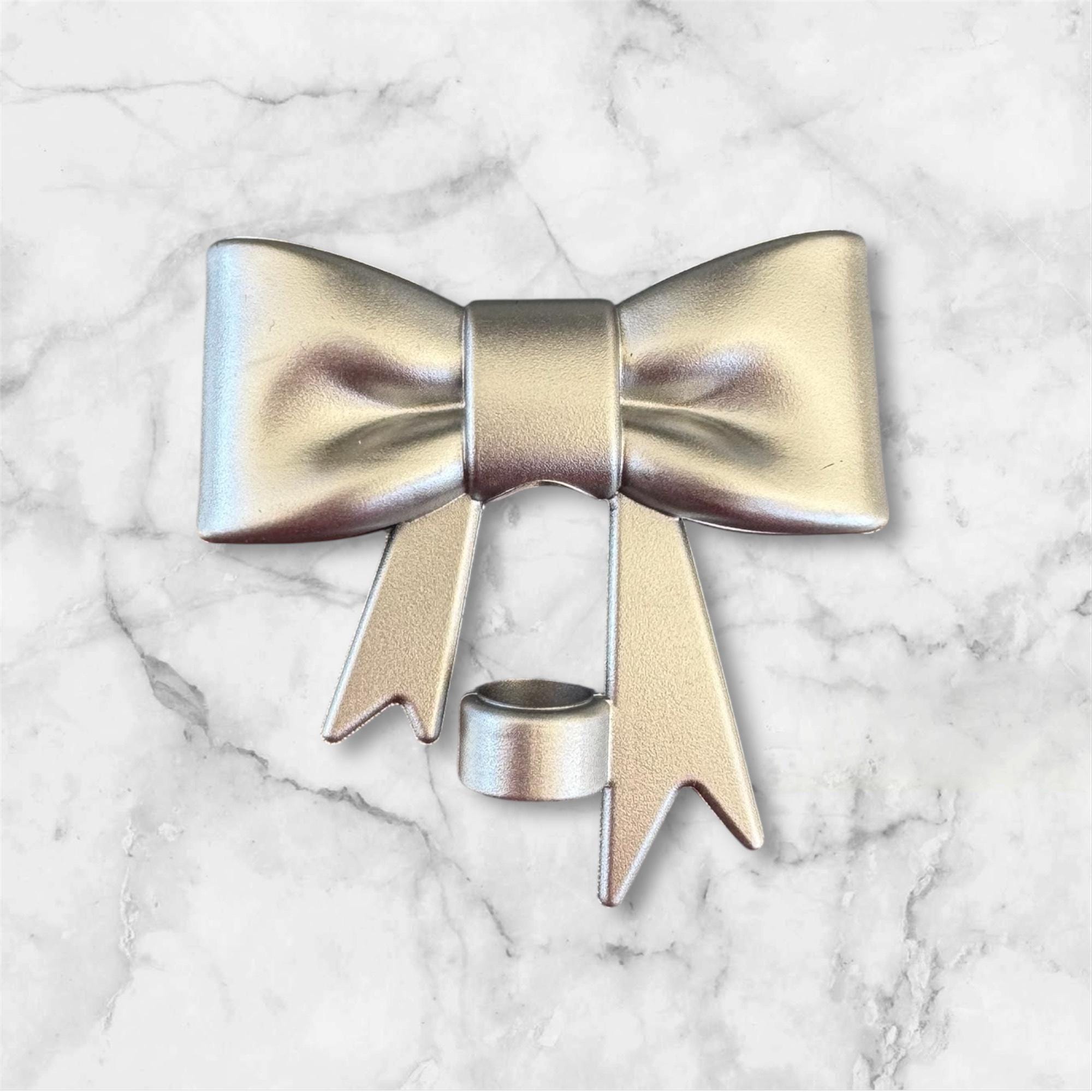 Big Bow Straw Topper, Metallic Silver
