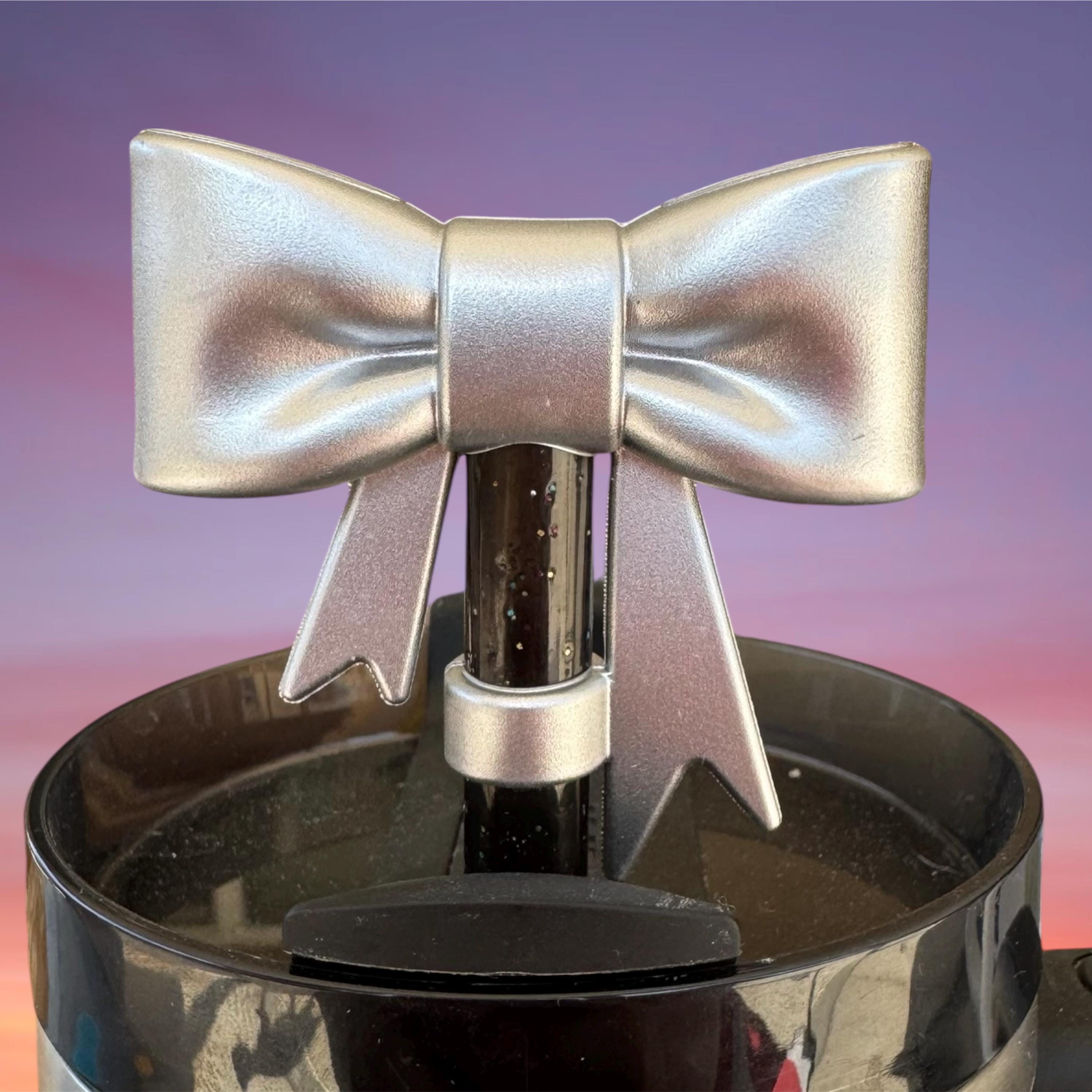 Big Bow Straw Topper, Metallic Silver