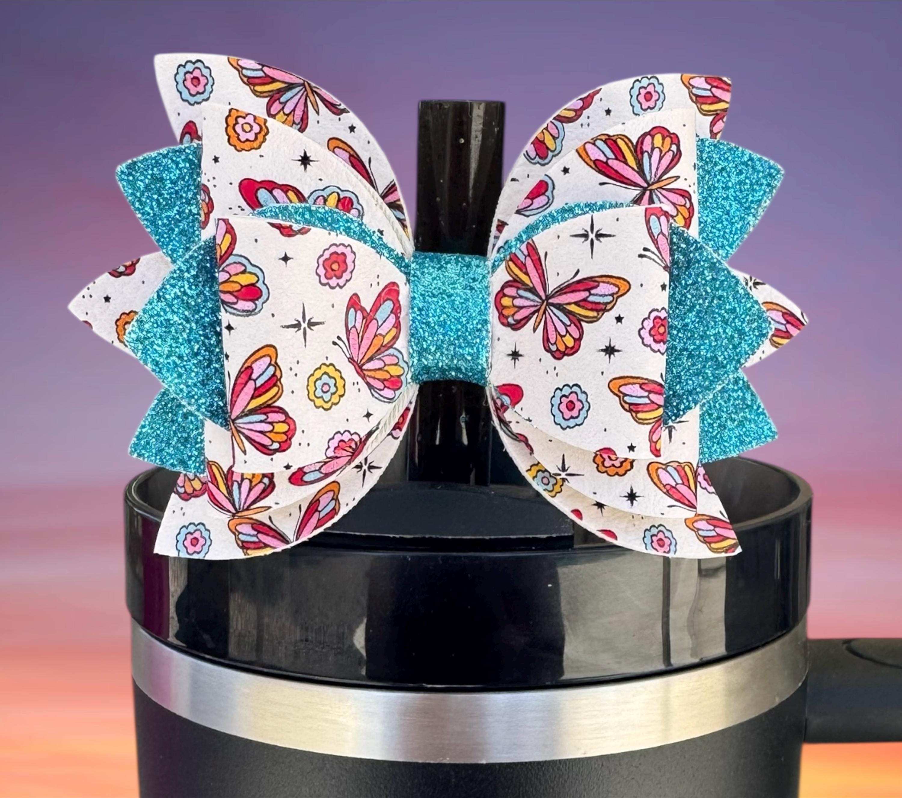 Leather Bow, Butterflies and Blue Glitter