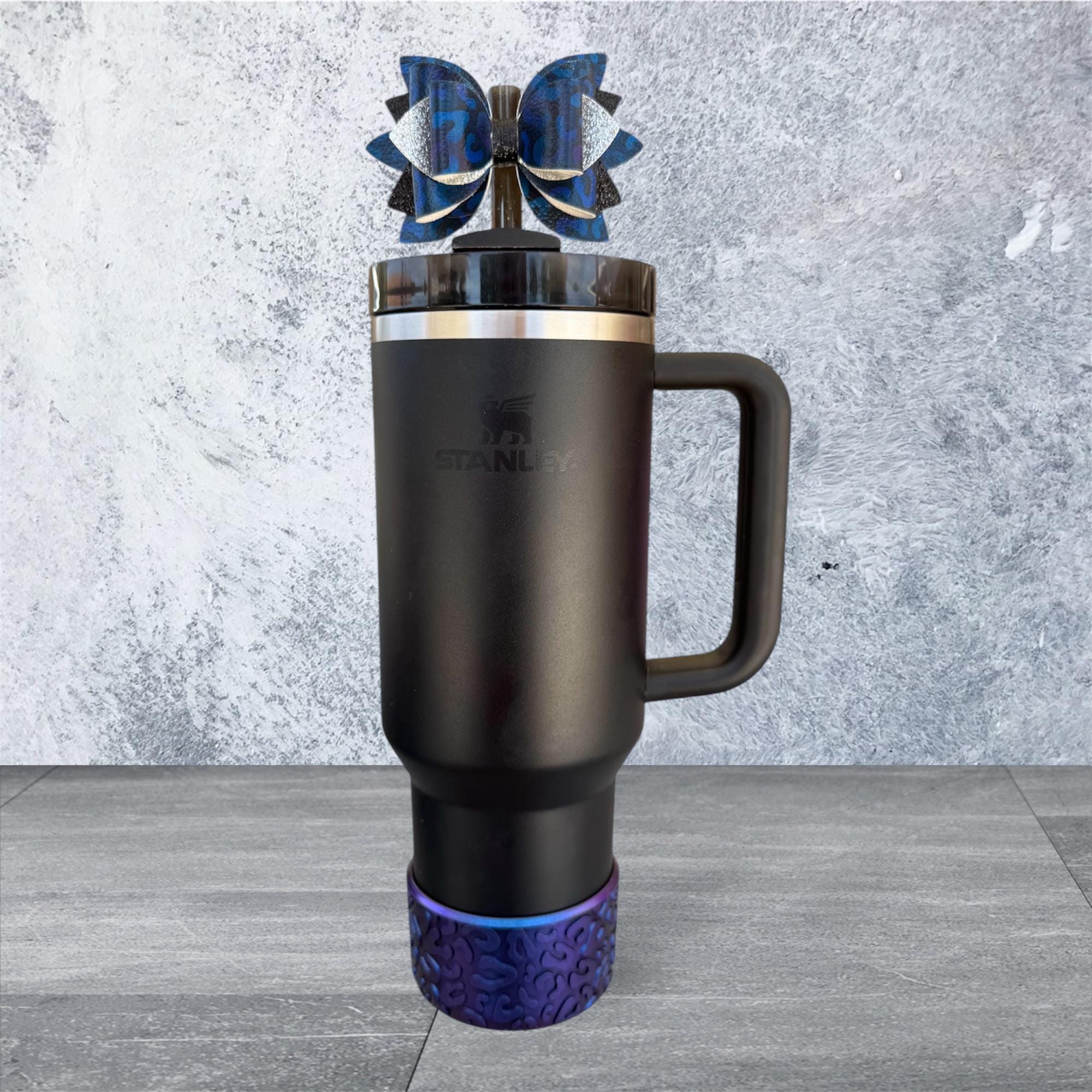 Leather Bow, Blue Leopard and Black and Silver Glitter