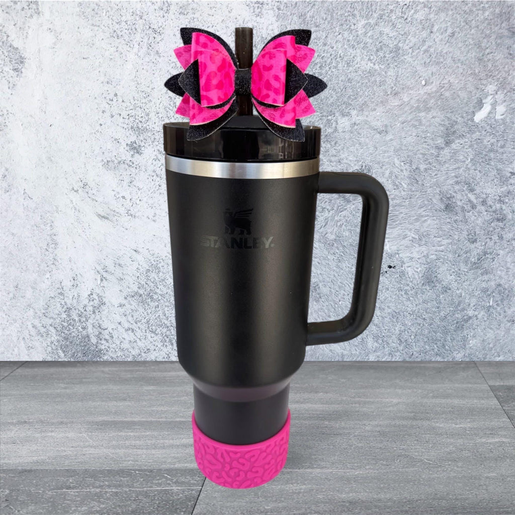 Leather Bow, Hot Pink Leopard and Black Glitter