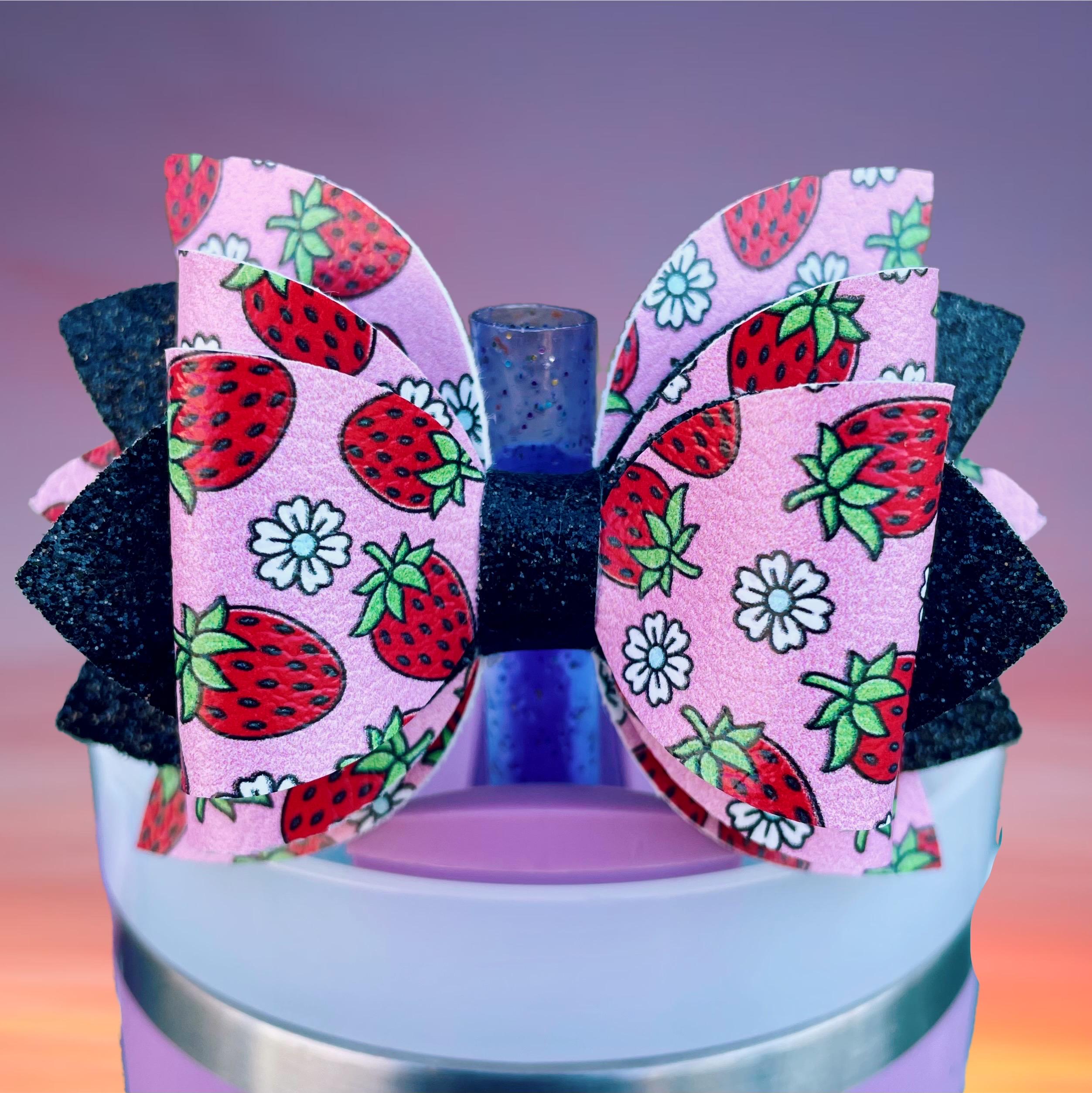 Leather Bow, Strawberries and Black Glitter