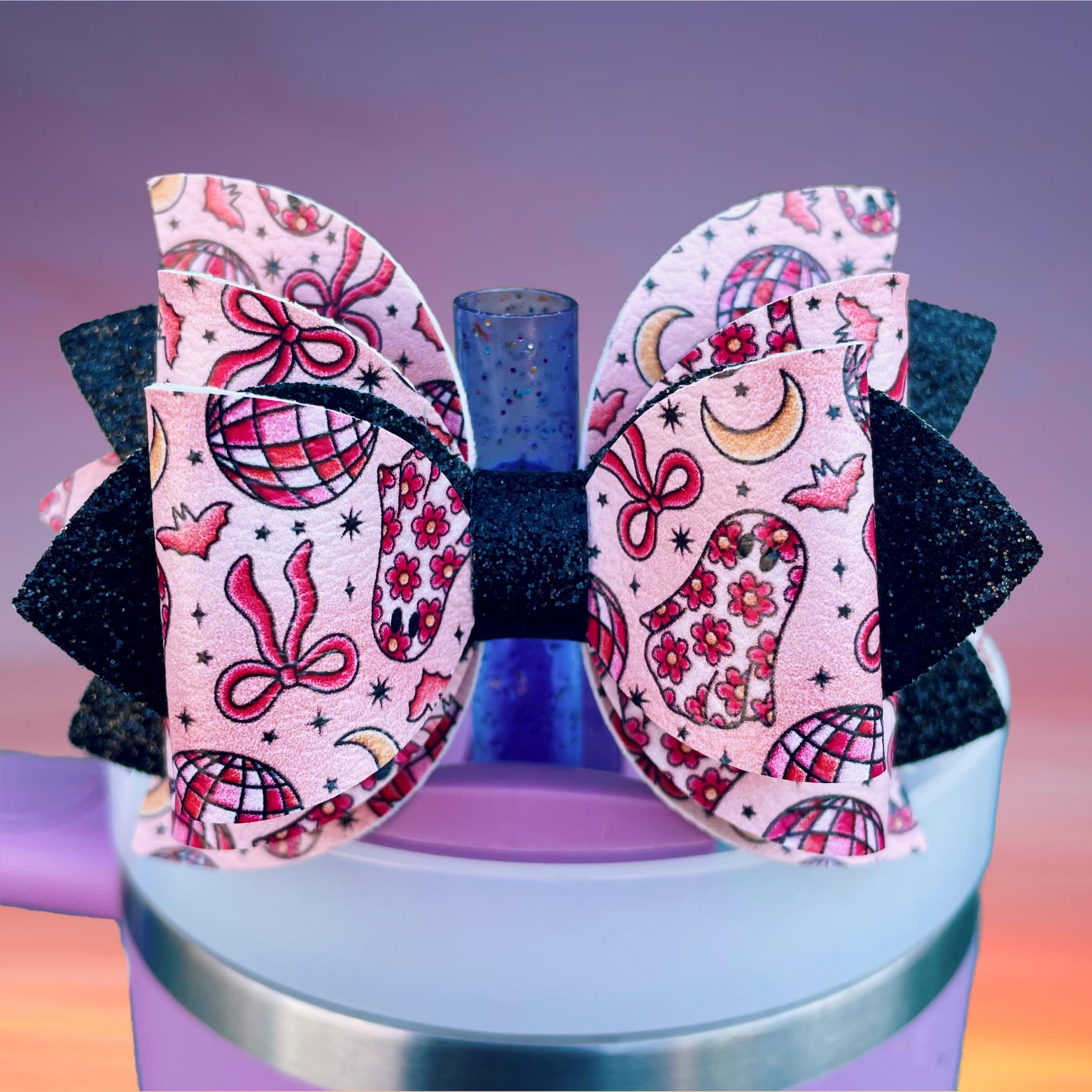 Leather Bow, Pink Halloween and Black Glitter
