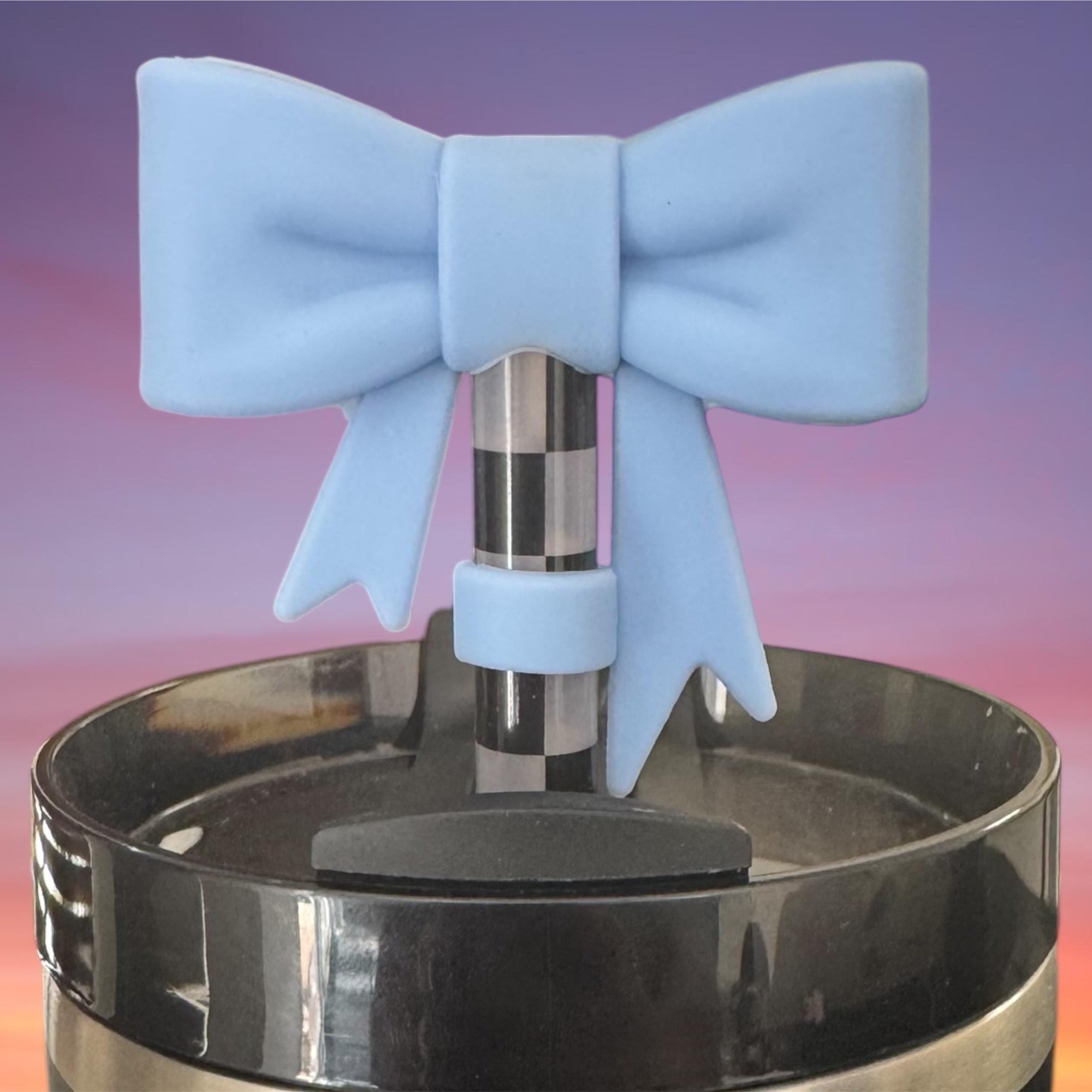 Big Bow Straw Topper, Pastel Blue