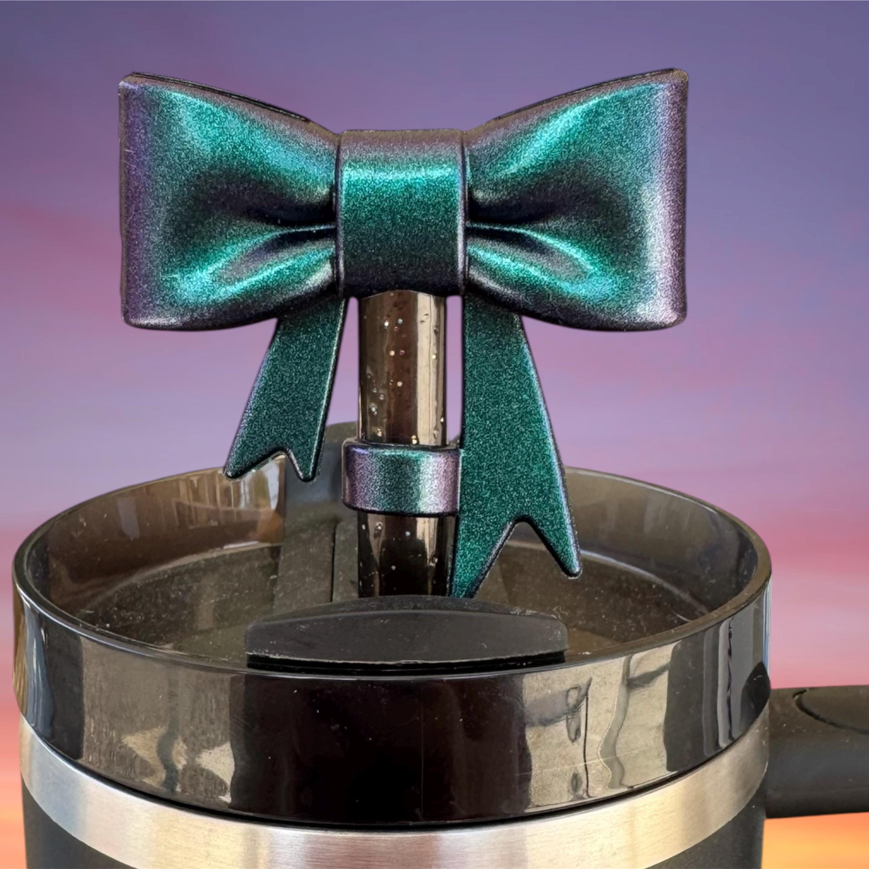 Big Bow Straw Topper, Chameleon Emerald Shimmer