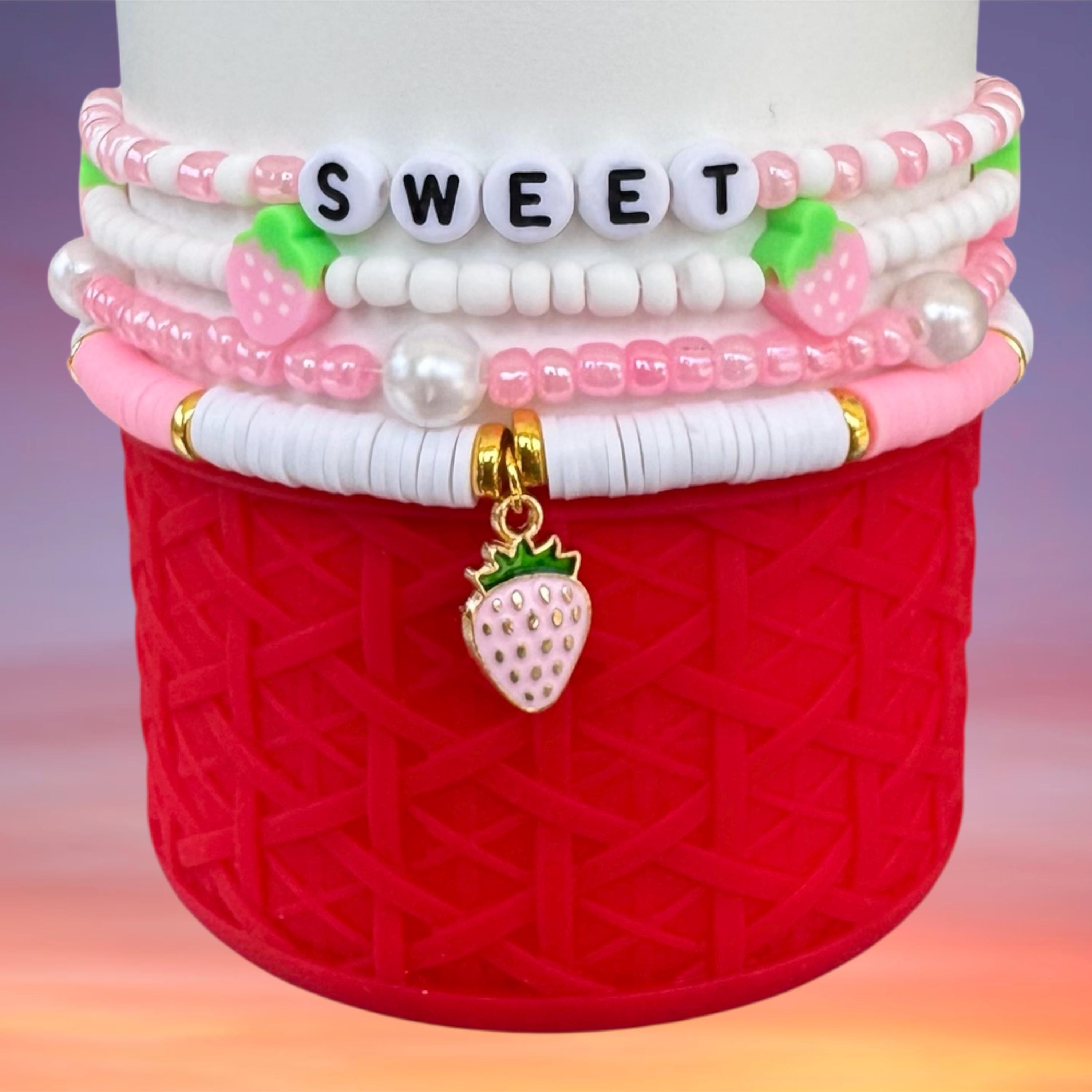 Tumbler Bracelet Stack, Pink Strawberry
