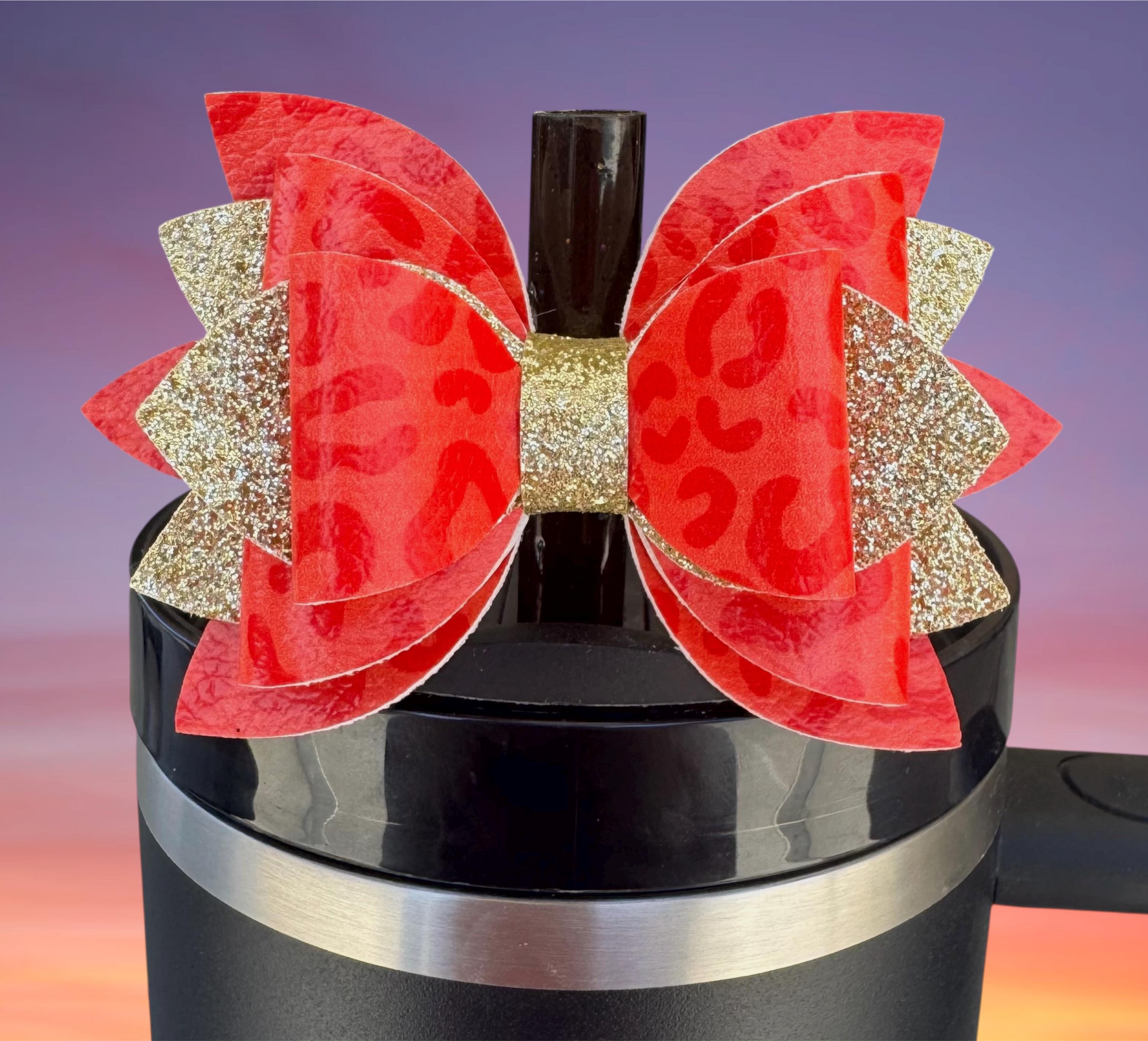 Leather Bow, Red Leopard and Gold Glitter