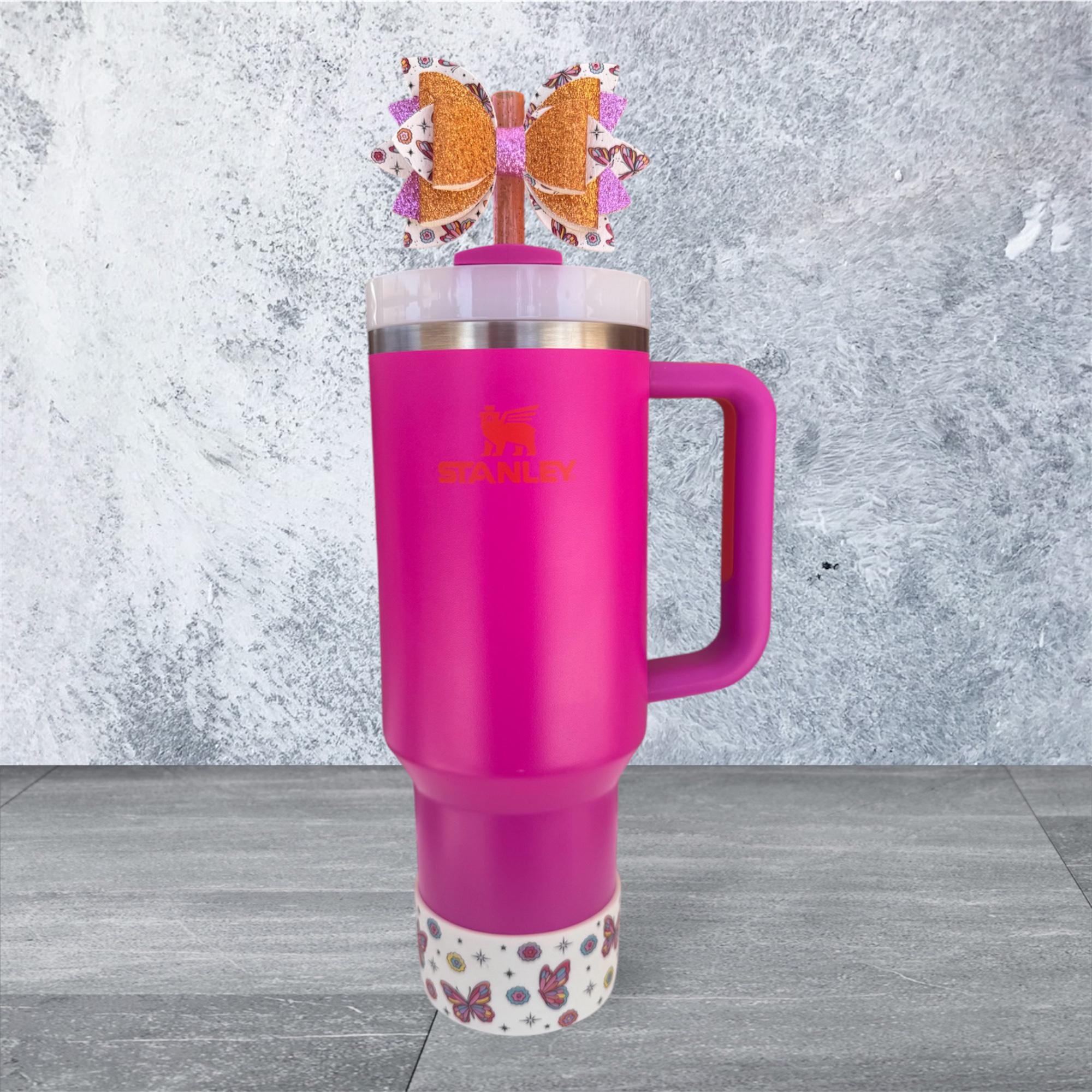 Leather Bow, Butterflies, Orange and Pink Glitter