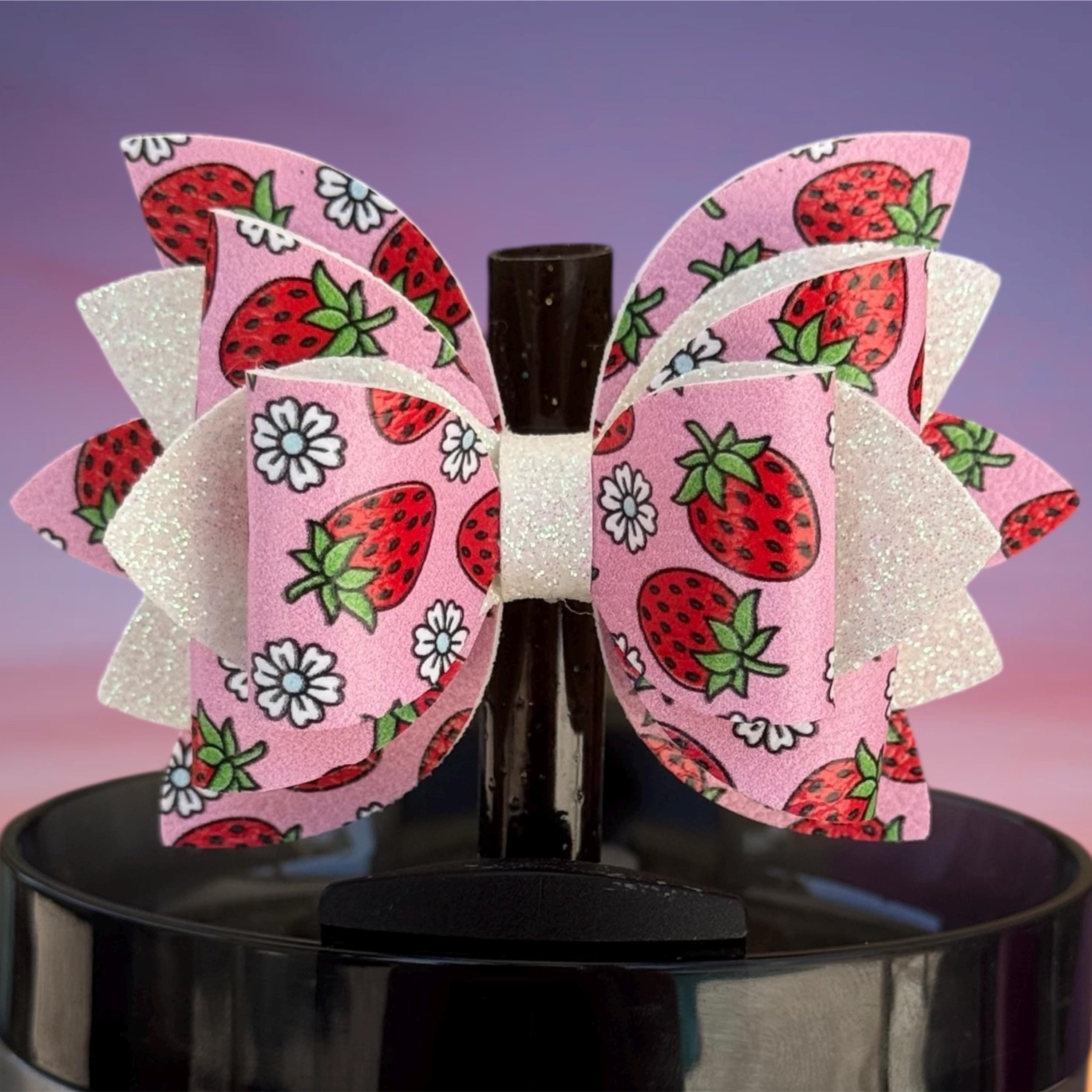 Leather Bow, Strawberries and White Glitter