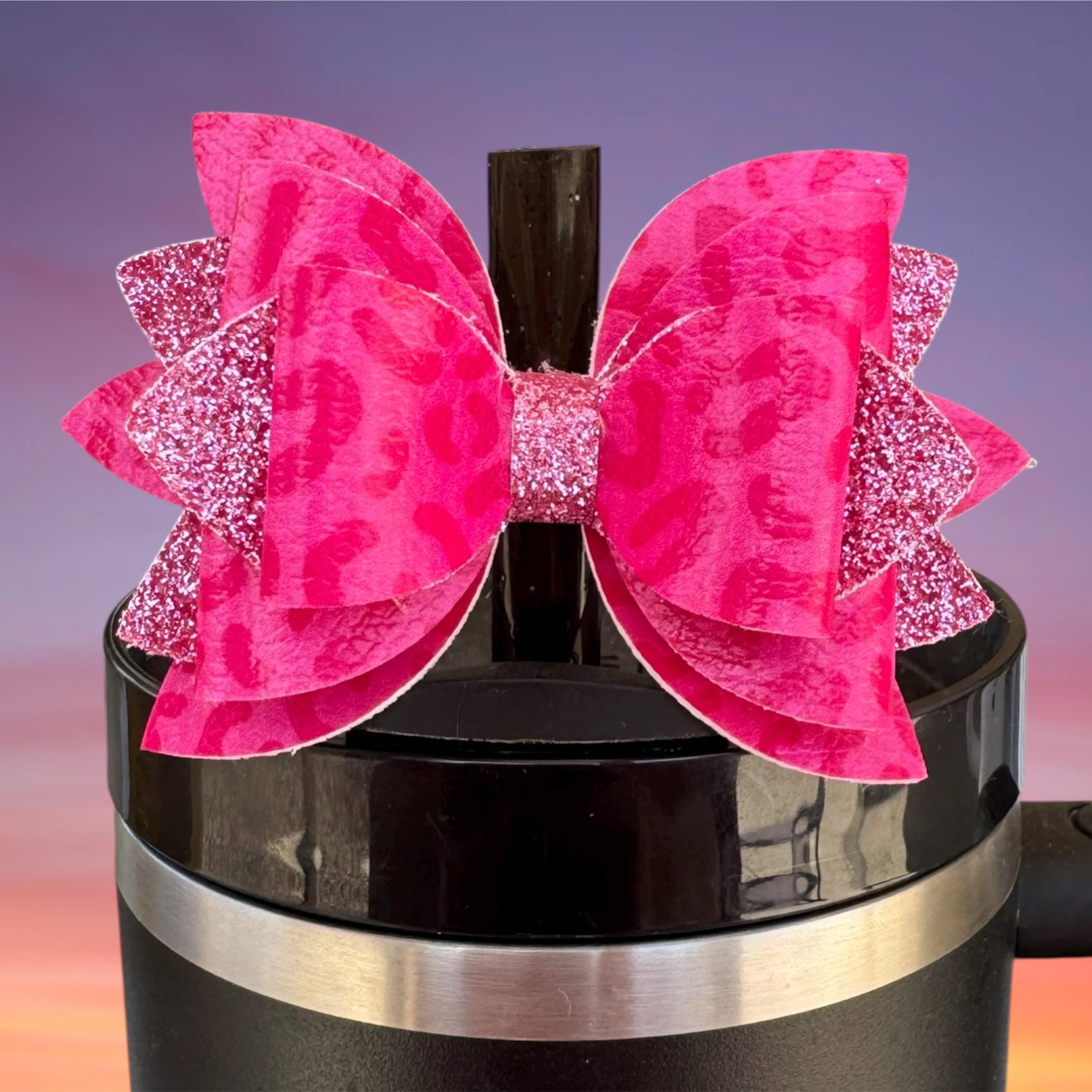 Leather Bow, Hot Pink Leopard and Pink Glitter