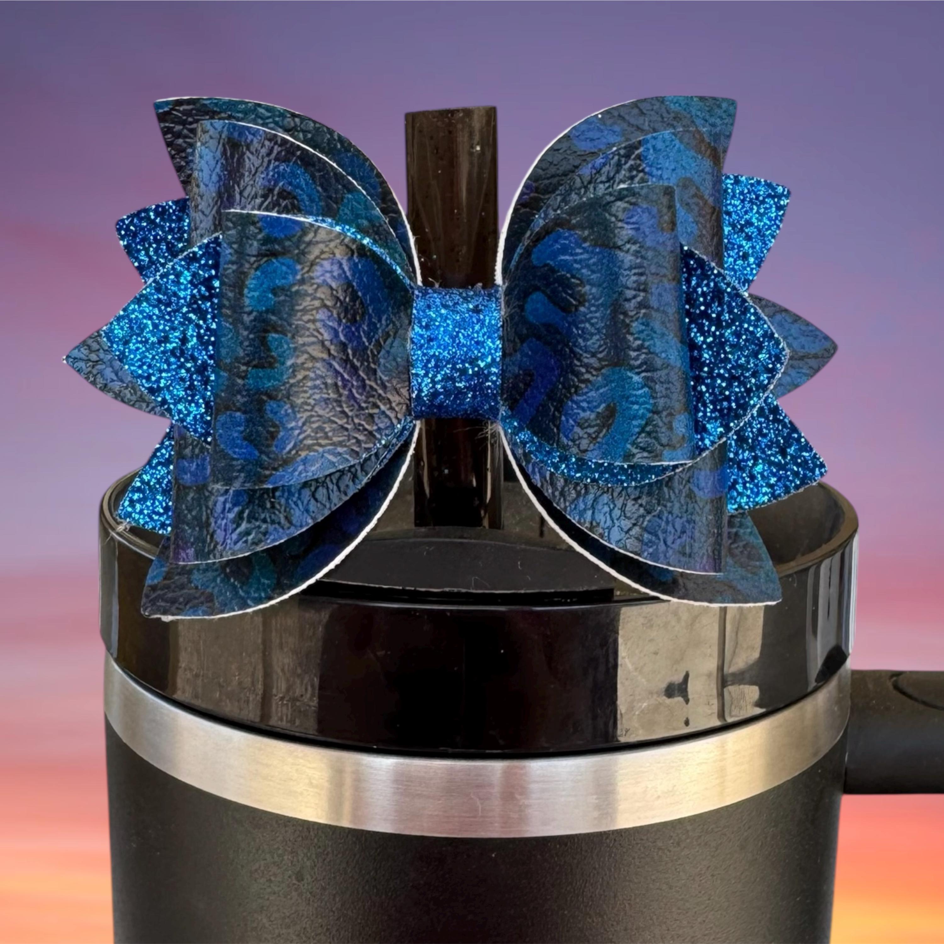 Leather Bow, Blue Leopard and Blue Glitter