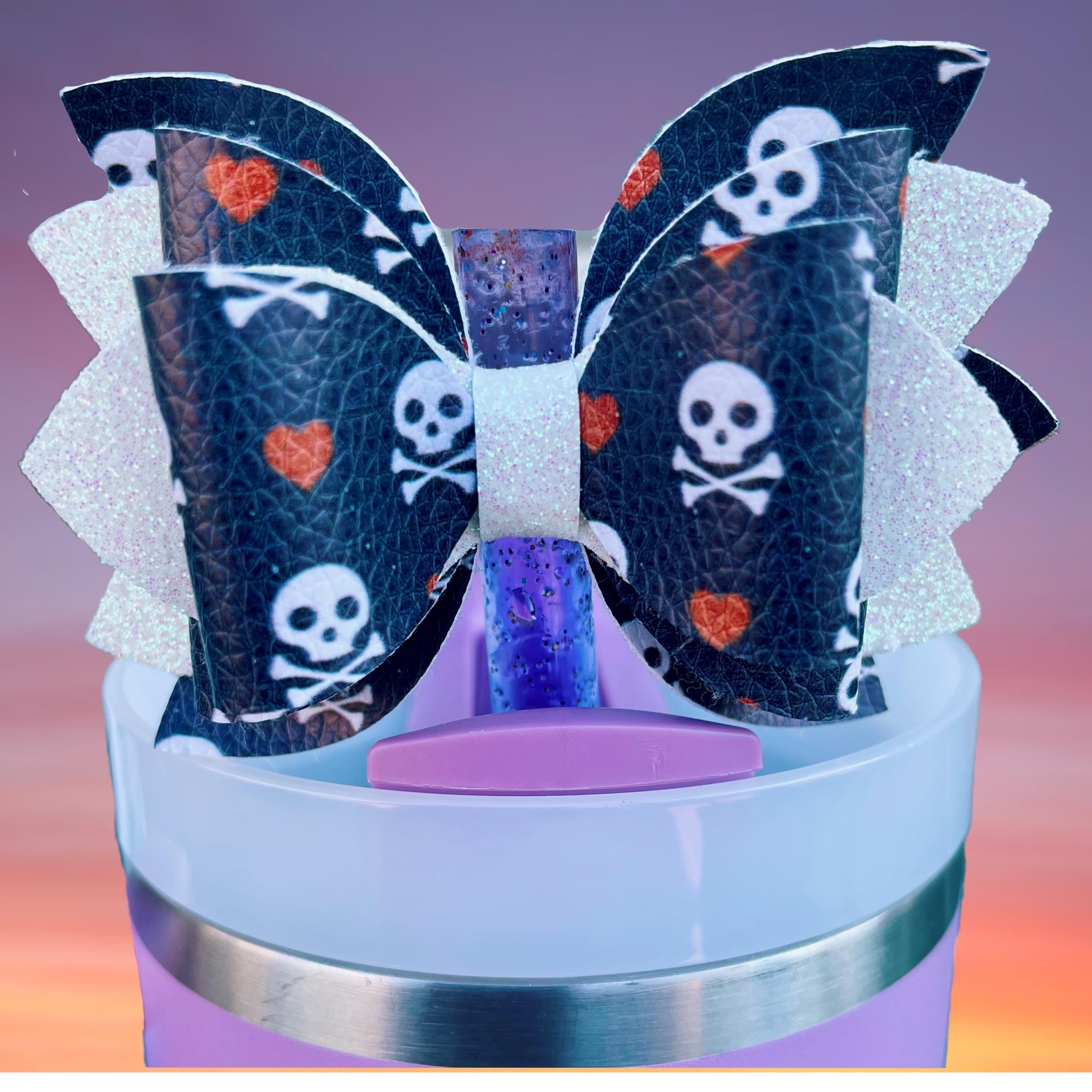 Leather Bow, Halloween Skulls and White Glitter
