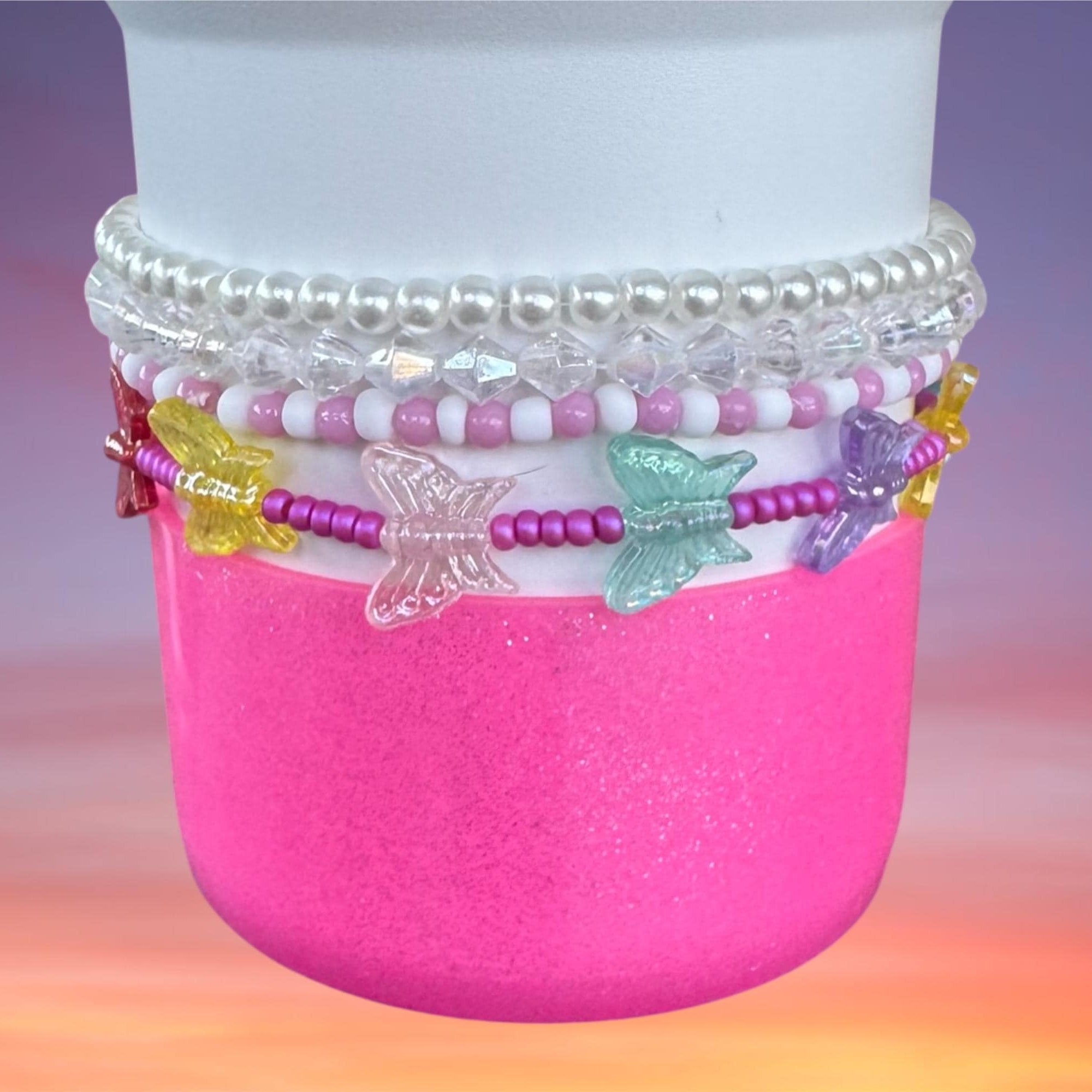 Tumbler Bracelet Stack, Colorful Butterflies