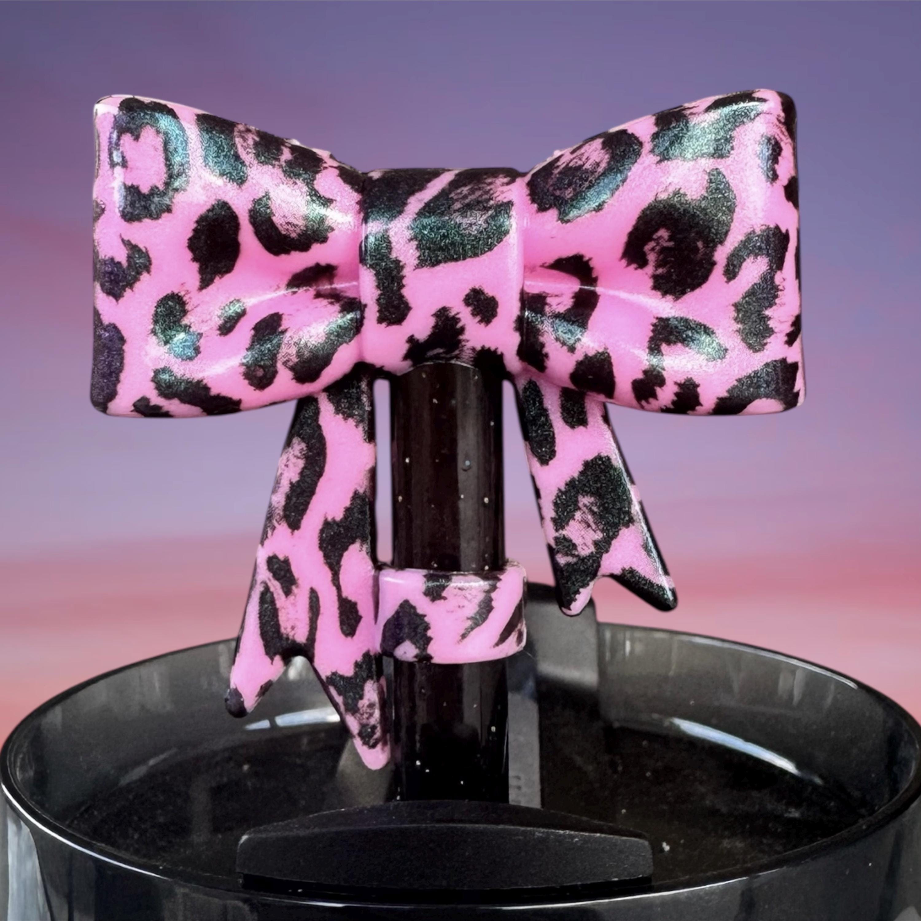 Big Bow Straw Topper, Pink Leopard