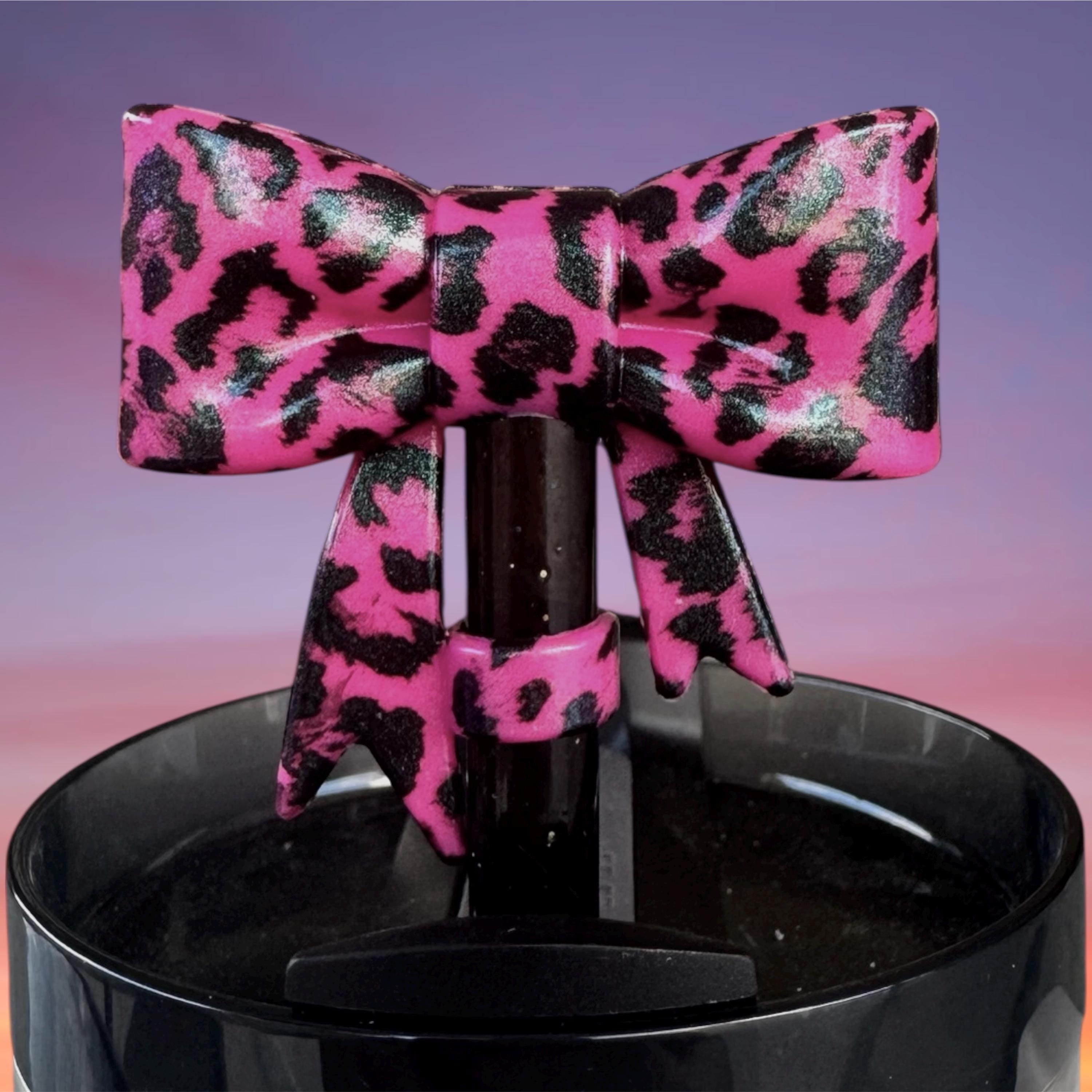 Big Bow Straw Topper, Hot Pink Leopard