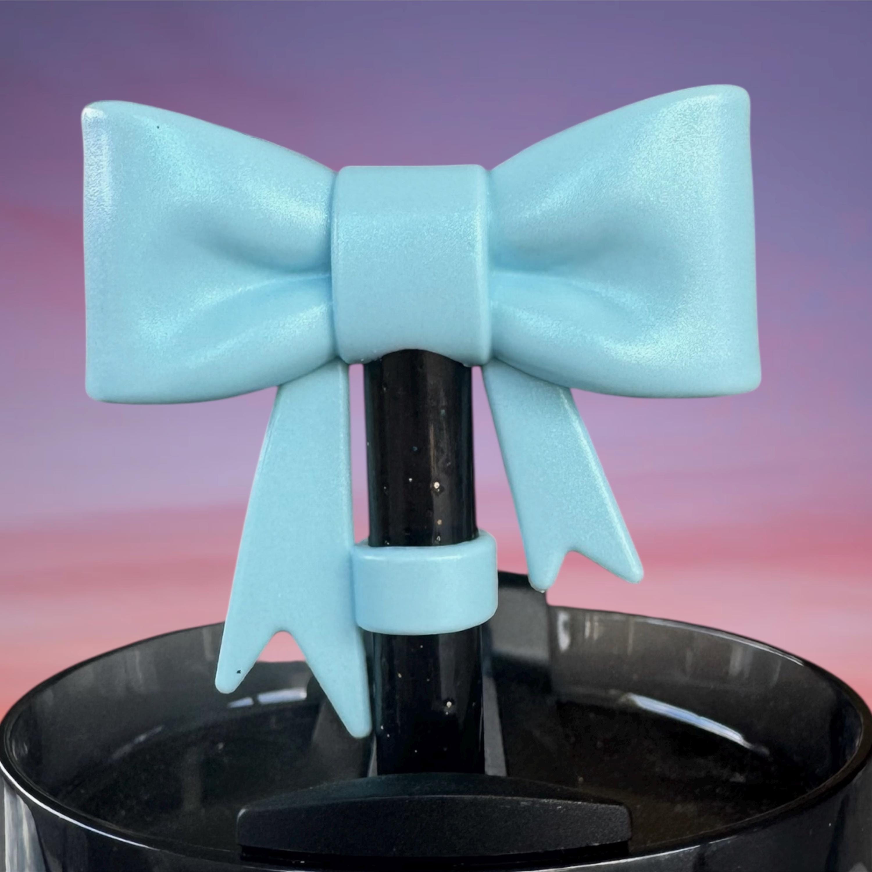 Big Bow Straw Topper, Light Blue Shimmer