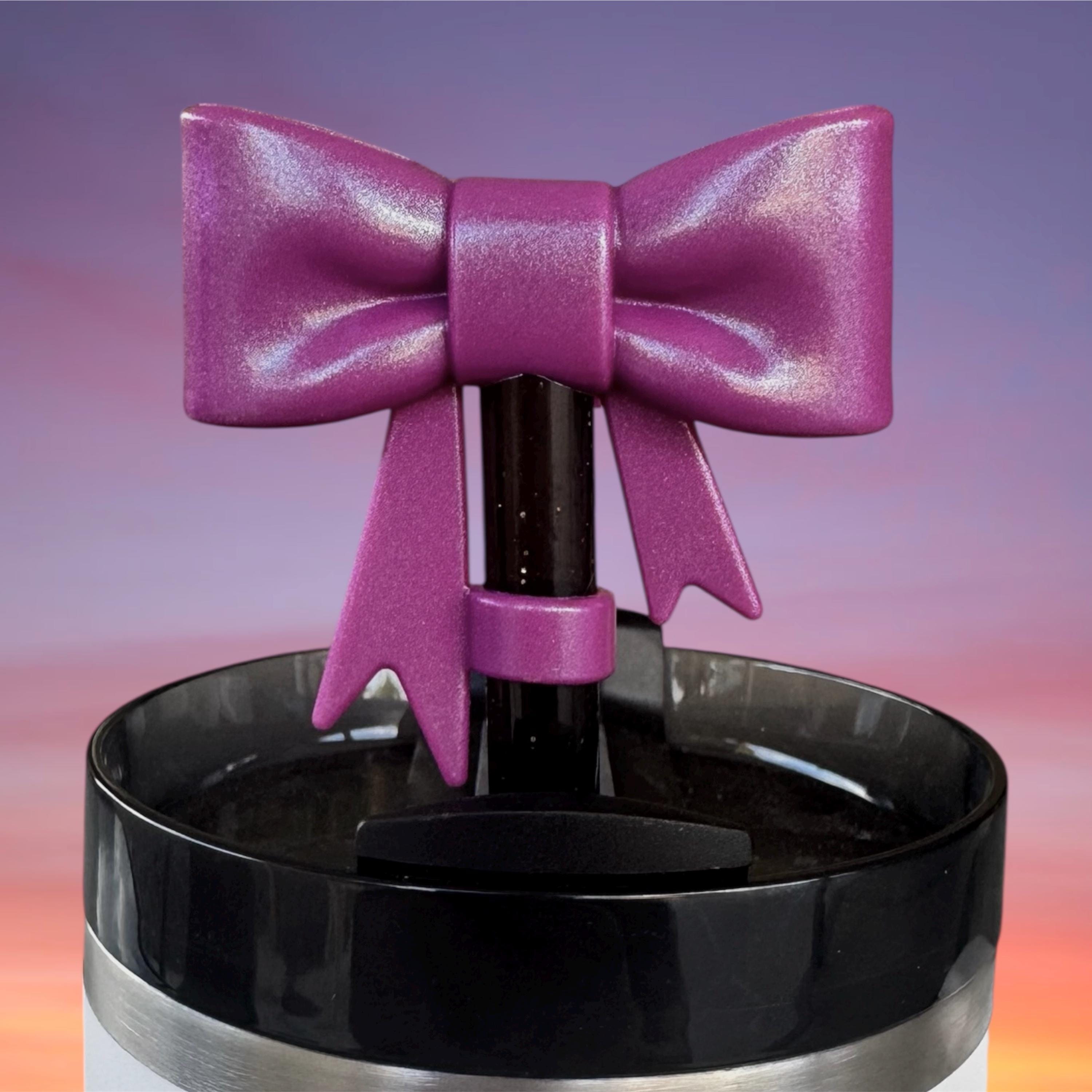 Big Bow Straw Topper, Opal Mauve Shimmer